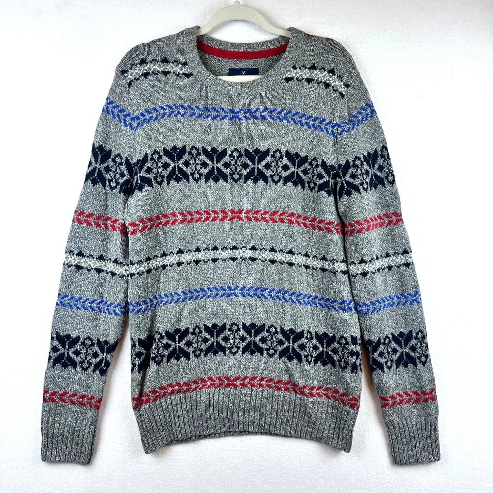 American Eagle Outfitters Fair Isle Pullover Sweater Men M Cabin Lounge Knit